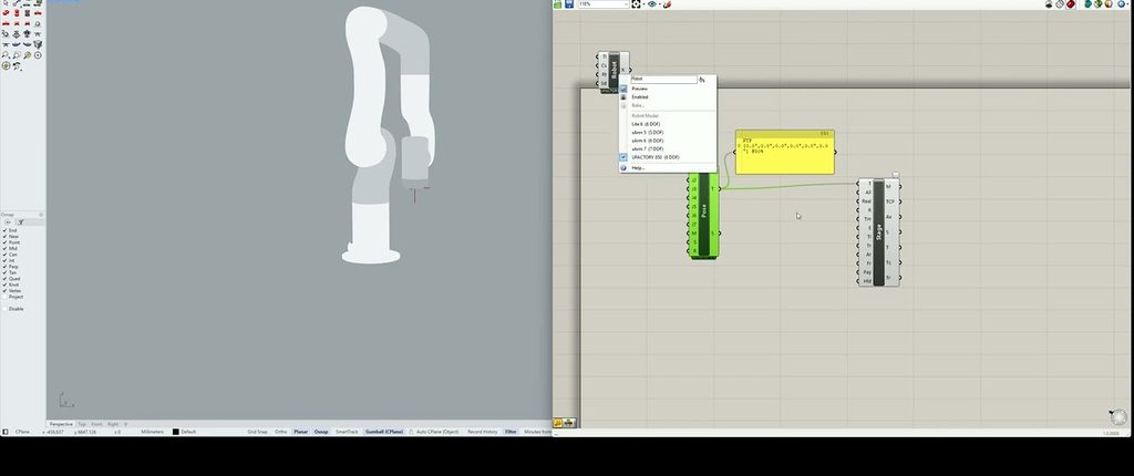 A Lite 6 arm simulated in Rhino from Egret's Pose and Stage components