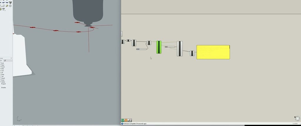 A tool following a surface toolpath with its TCP set in Egret